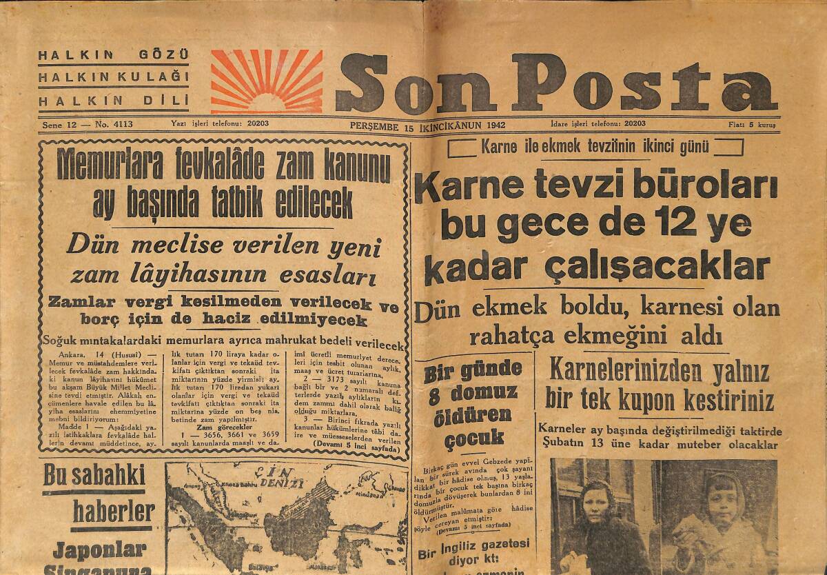 Son Posta Gazetesi 15 Ocak 1942 - İngiliz Ve Amerikan Tebliğleri - Japonlar Singapur&prime;a Yaklaşıyor GZ149942 - 1