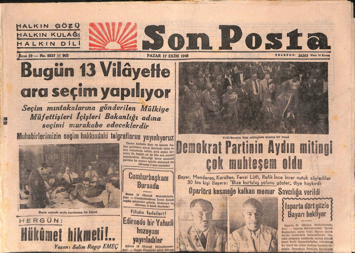 Son Posta Gazetesi 17 Ekim 1948 - Amerika Dış İşleri Bakanı Marshall Yunanistan'a Geldi - Vefa-Galatasaray Karşılaşıyor GZ141215 - 1