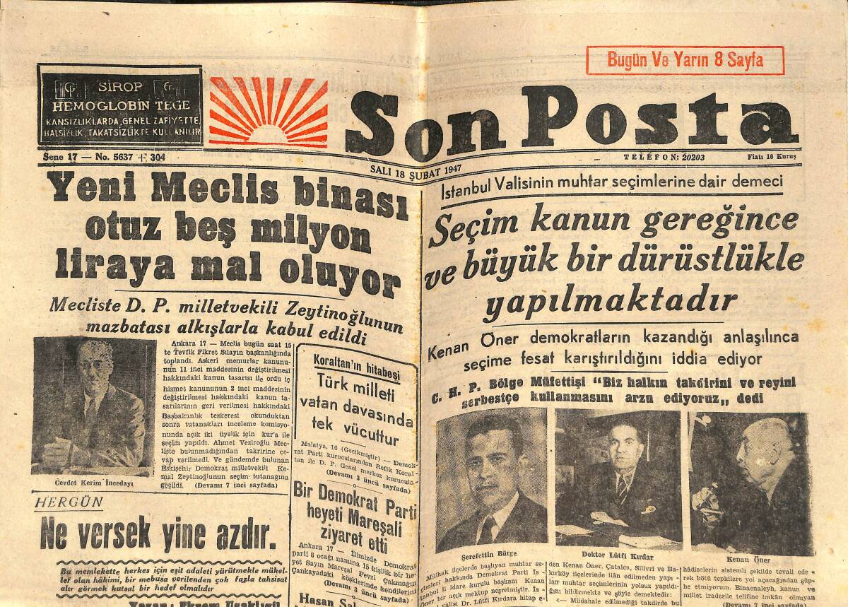Son Posta Gazetesi 18 Şubat 1947 - Beşiktaş Hungarya İle İzinsiz Maç Yapmış - Prenses Şivekar Öldü! GZ142490 - 1