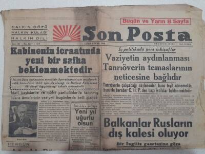 Son Posta Gazetesi 2 Ocak 1948 - Balkanlar Rusların Dış Kalesi Oluyor GZ71669 - 1