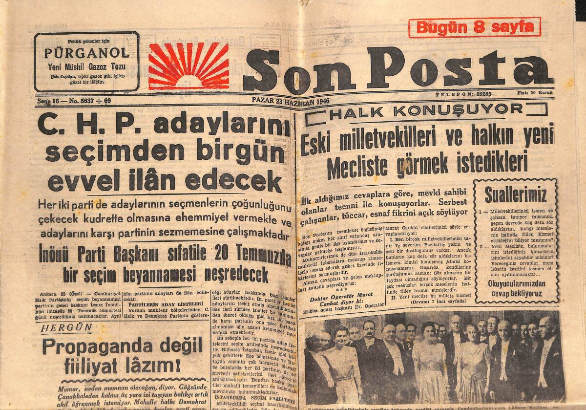 Son Posta Gazetesi 23 Haziran 1946 - Hikmet Bayur, Ben Muhalif Değilim Diyor - Eski Milletvekilleri Ve Halkın Yeni Mecliste Görmek İstedikleri GZ146616 - 1