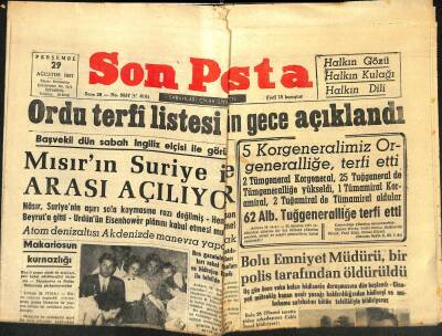 Son Posta Gazetesi 29 Ağustos 1957 - Mısırın Suriye İle Arası Açılıyor - Makariosun Kurnazlığı GZ122249 - 1