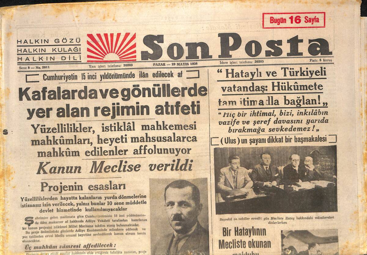 Son Posta Gazetesi 29 Mayıs 1938 - Cumhuriyetin 15. Yıldönümünde İlan edilecek Af - Londra'nın Bir Emri Berlin'i Kızdırdı GZ146594 - 1