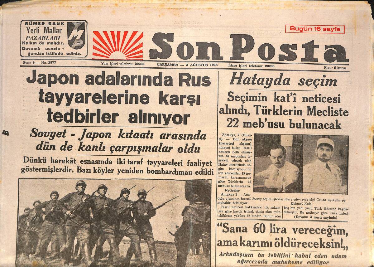 Son Posta Gazetesi 3 Ağustos 1938 - Dünyanın En Pahalı Plajları İstanbul'da - Hitlerin Yaveri Gizlice Paris'e Geldi GZ146593 - 1