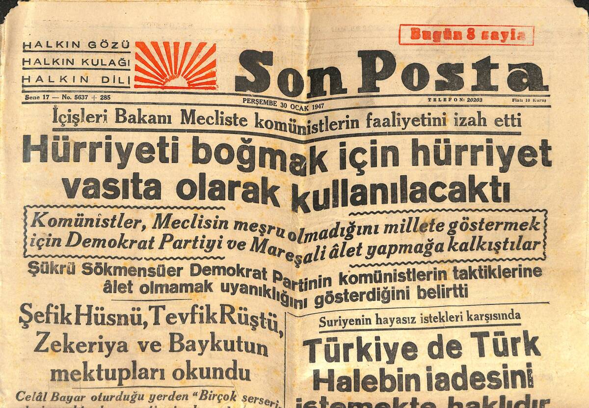 Son Posta Gazetesi 30 Ocak 1947 - Türkiye De Türk Halebin İadesini İstemekte Haklıdır! - İngiliz Parlamentosunda Muhalefetin Rolü GZ142488 - 1