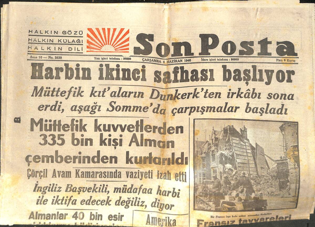 Son Posta Gazetesi 5 Haziran 1940 - Harbin İkinci Safhası Başlıyor - Münih Ve Frankfurtu Bombardıman Ettiler GZ141936 - 1