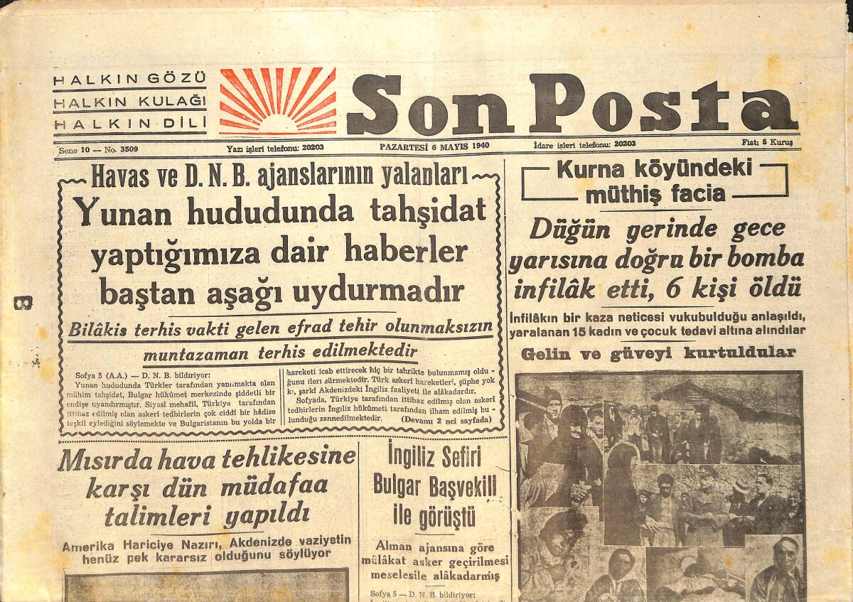 Son Posta Gazetesi 6 Mayıs 1940 - Bakırköy'ün Nüfusu 5 Senede 10 Bin Kişi Arttı - Loyd Jorjun Şiddetli Bir Makalesi GZ146679 - 1