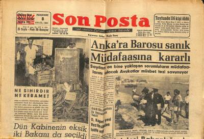 Son Posta Gazetesi 8 Eylül 1960 - Adanada Mayın Tarlasına Düşen Bir Eri Helikopter Bugün Kurtarıyor - Ankara Barosu Sanık Müdafaasına Kararlı GZ122248 - 1