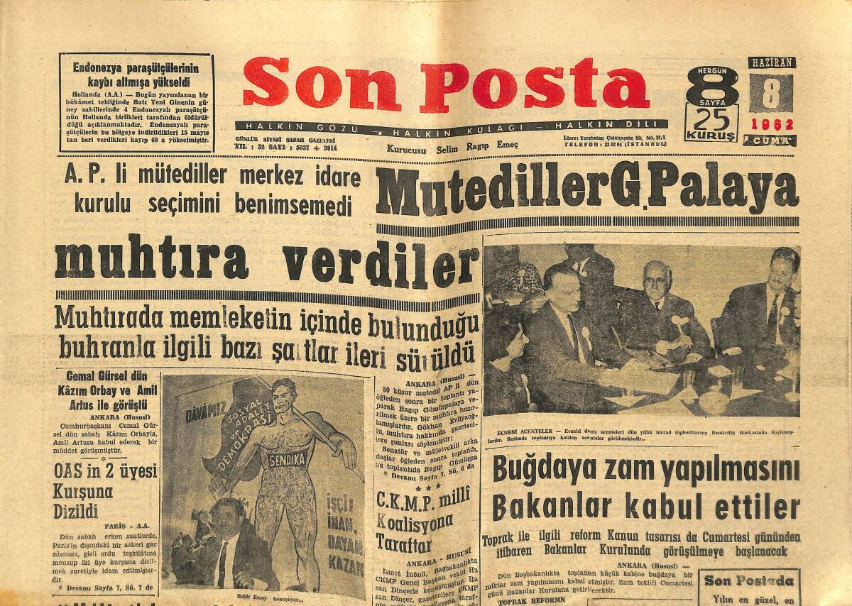 Son Posta Gazetesi 8 Haziran 1962 - Hollywood Yıldızları Türk Motifi Şapkaları Tercih Ediyor - CKMP Milli Koalisyona Taraftar GZ149946 - 1