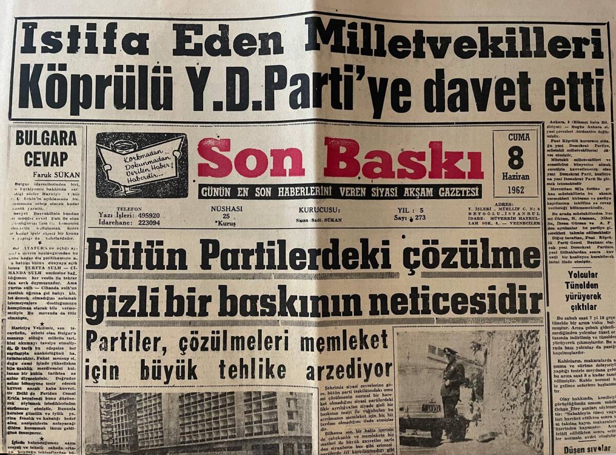 Son Baskı Gazetesi 8 Haziran 1962 - Türkiye′nin En Çok Film Yapan Rejisörü Muharrem Gürses - Kennedy′nin Yeni Harp Metotları GZ149998 - 1