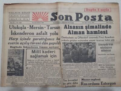 Son Posta Gazetesi 8 Ocak 1945 - Ulukışla- Mersin- Tarsus Asfalt Yolu GZ71675 - 1