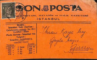 SON POSTA Siyasi,Havadis Ve Halk Gazetesi Sipariş Bildiri Kartı 22 Eylül 1934 Damga Pullu EFM(N)10888 - 1
