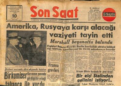 Son Saat Gazetesi 10 Ekim 1948 - Celal Bayar Düzcede - Amerika , Rusyaya Karşı Alacağı Vaziyeti Tayin Etti GZ122209 - 1
