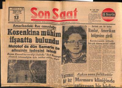 Son Saat Gazetesi 13 Ağustos 1948 - Ruslar , Amerikan Bölgesine Girdi - Kosenkina Mühim İfşaatta Bulundu GZ119251 - 1