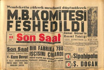 Son Saat Gazetesi 13 Kasım 1960 - M.B.K. Komitesi Feshedildi - 7 Lastik Fabrikası Çok Güç Durumda GZ122247 - 1