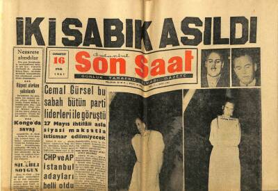 Son Saat Gazetesi 16 Eylül 1961 - İki Sabık Asıldı GZ79281 - 1