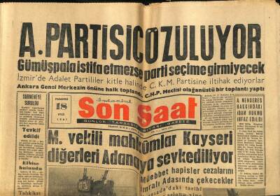 Son Saat Gazetesi 18 Eylül 1961 - M. Vekili Mahkumlar Kayseri Diğerleri Adanaya Sevkediliyor GZ79282 - 1