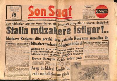 Son Saat Gazetesi 18 Mayıs 1948 - Stalin Müzakere İstiyor GZ71064 - 1