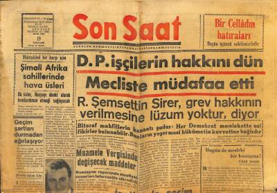 Son Saat Gazetesi 19 Ocak 1950 - D.P. İşçilerin Hakkını Dün Mecliste Müdafaa Etti - Uğurlu Dün Sorguya Çekildi GZ122214 - 1