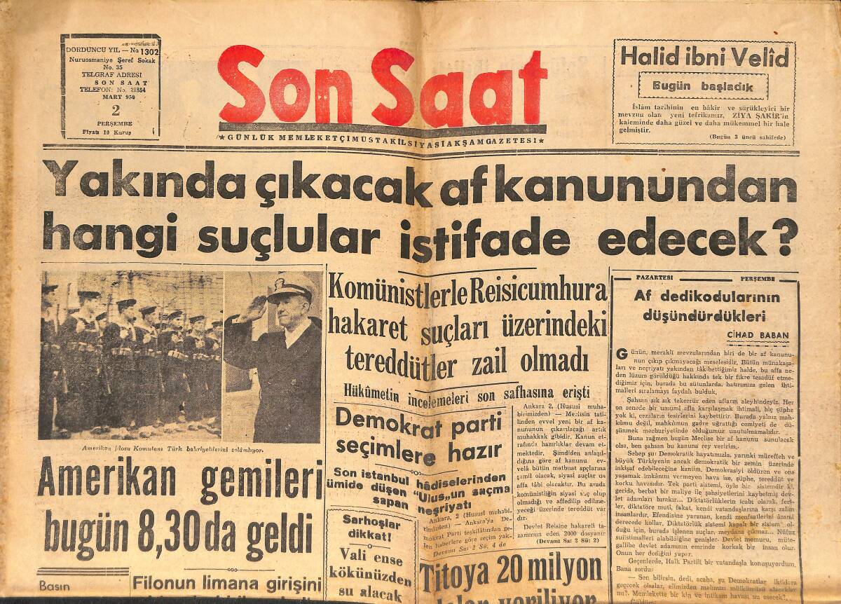 Son Saat Gazetesi 2 Mart 1950 - Demokrat Parti Seçimlere Hazır - Titoya 20 Milyon Dolar Veriliyor GZ159155 - 1