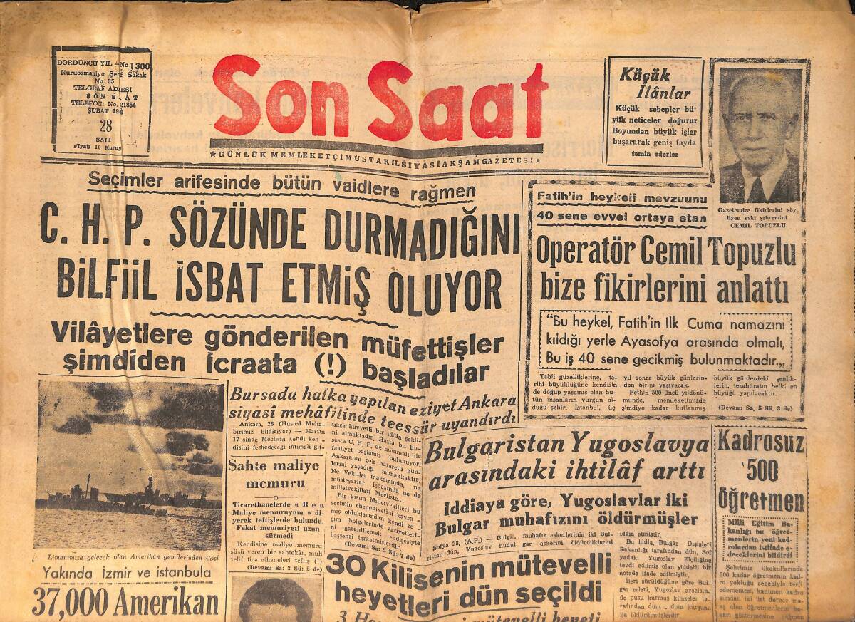 Son Saat Gazetesi 23 Şubat 1950 - Mümtaz Faik Dün Tevkif Edildi - Bulgaristan Yugoslavya Arasındaki İhtilâf Arttı GZ159157 - 1
