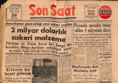 Son Saat Gazetesi 24 Mart 1949 - Türkiye Ve İrana Askeri Hareket Dünya Harbine Sebebiyet Verir GZ71069 - 1