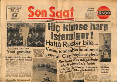 Son Saat Gazetesi 24 Temmuz 1948 - Hiç Kimse Harp İstemiyor, Ruslar Bile GZ71352 - 2