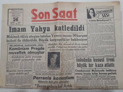 Son Saat Gazetesi 26 Şubat 1948 - İmam Yahya Katledildi GZ71637 - 1