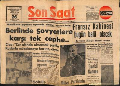 Son Saat Gazetesi 26 Temmuz 1948 - Fransız Kabinesi Bugün Belli Olacak GZ71353 - 2
