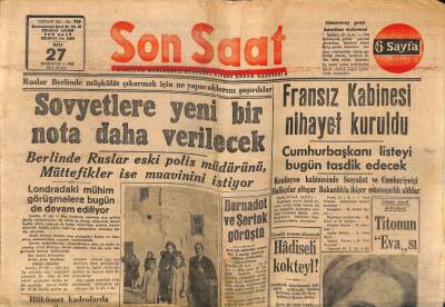 Son Saat Gazetesi 27 Temmuz 1948 - Sovyetlere Yeni Bir Nota Verilecek GZ71350 - 2