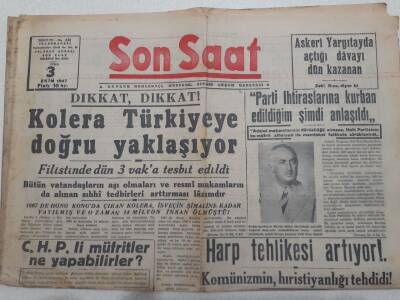 Son Saat Gazetesi 3 Ekim 1947 - Kolera Türkiyeye Doğru Yaklaşıyor GZ71642 - 1