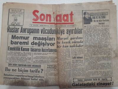 Son Saat Gazetesi 30 Eylül 1947 - Memur Maaşları Baremi Değişiyor GZ71663 - 1