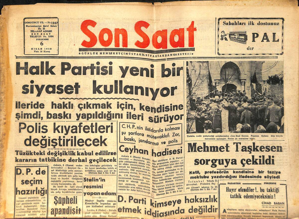 Son Saat Gazetesi 6 Nisan 1950 - Mehmet Taşkesen Sorguya Çekildi - İstanbul Kupası Basketbol Turnuvası Bu Gece Başlıyor GZ159150 - 1