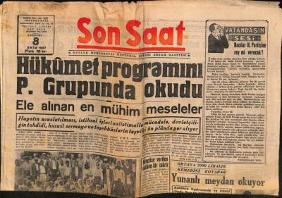 Son Saat Gazetesi 8 Ekim 1947 - Aslanköy Davası Bu Sabah Başladı GZ71075 - 1