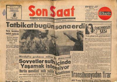Son Saat Gazetesi 8 Ekim 1948 - Yahudiler Araplarla Uzlaşabilir GZ71375 - 2
