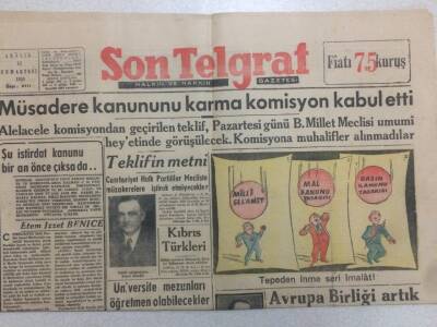 Son Telgraf Gazetesi 12 Aralık 1953 - Müsadere Kanununu Karma Komisyon Kabul Etti GZ52441 - 1