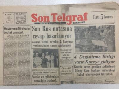 Son Telgraf Gazetesi 12 Haziran 1953 - Son Rus Notasına Cevap Hazırlanıyor GZ52437 - 1