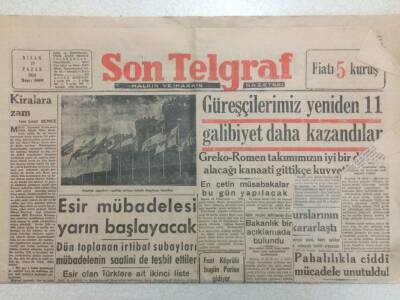 Son Telgraf Gazetesi 19 Nisan 1953 - Esir Mübadelesi Yarın Başlayacak GZ52442 - 1
