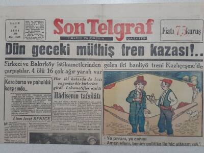 Son Telgraf Gazetesi - 20 Kasım 1953 - Sirkeci Ve Bakırköy İstikametlerinden Gelen İki Banliyö Treni Kazlıçeşmede Çarpıştı GZ112734 - 1