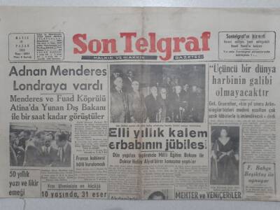 Son Telgraf Gazetesi - 31 Mayıs 1953 - Adnan Menderes Londraya Vardı, Elli Yıllık Kalem Erbabının Jübilesi GZ112732 - 1