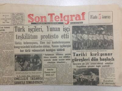Son Telgraf Gazetesi 9 Mayıs 1953 - Türk İşçileri Yunan İşçi Teşkilatını Protesto Etti GZ52411 - 1