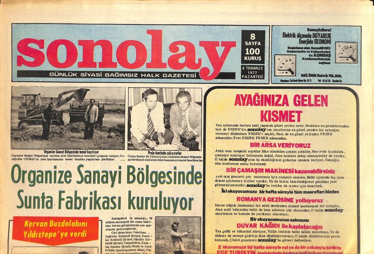 Sonolay Gazetesi 4 Temmuz 1977 - Fuat: İstikbalim İçin Fener'e Gittim - Fatma Girik Fener Adası İçin Ne Diyor GZ156602 - 1