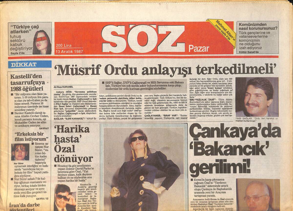 Söz Gazetesi 13 Aralık 1987 - İşte Nur Sürer - İran'da Darbe Söylentileri - Nihayet Galatasaray GZ156603 - 1
