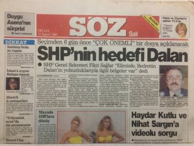 Söz Gazetesi 17 Kasım 1987 - Shpnin Hedefi Bedrettin Dalan GZ50997 - 1