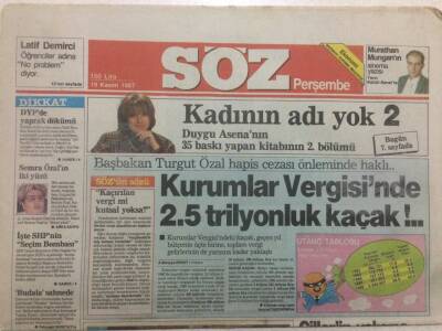 Söz Gazetesi 19 Kasım 1987 - Kurumlar Vergisinde 2,5 Trilyonluk Kaçak GZ51000 - 1