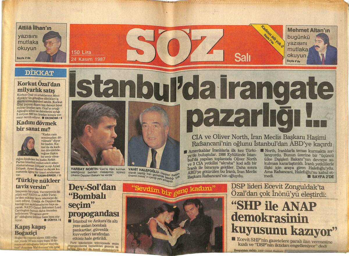 Söz Gazetesi 24 Kasım 1987 - İstanbul'da İrangate Pazarlığı - TBKP'LİLERİN Sorgulama Süresi Bir Hafta Uzatıldı GZ145207 - 1