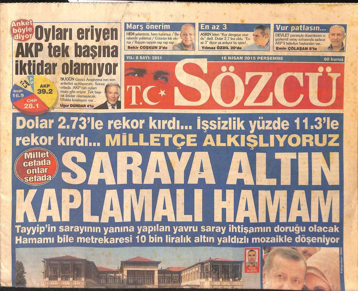 Sözcü Gazete 16 Nisan 2015 - Fenerbahçe Cumhuriyetine Devlet Koruması GZ155015 - 1