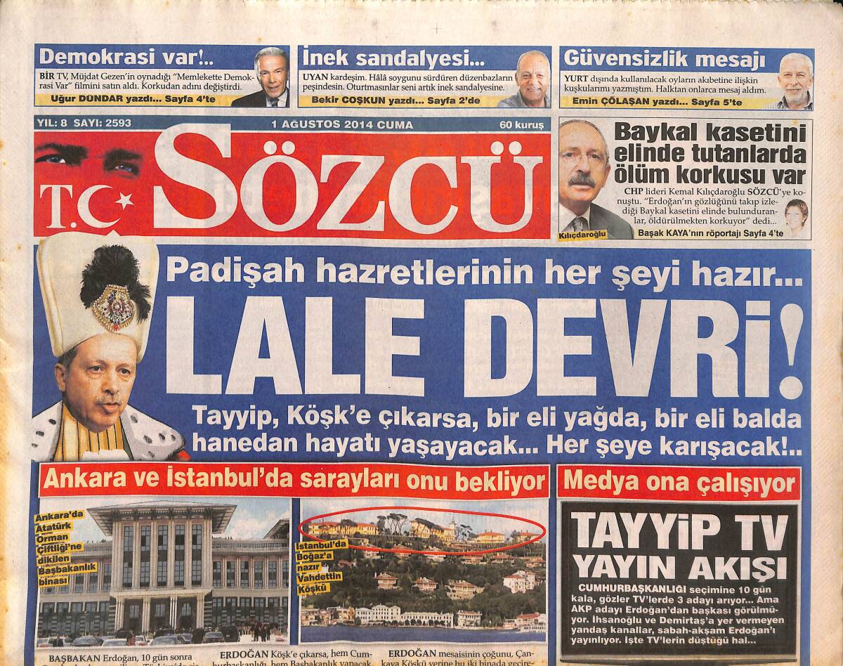 Sözcü Gazetesi 1 Ağustos 2014 - Baykal Kasetini Elinde Tutanlarda Ölüm Korkusu Var - Kerim Frei Zafere Koştu! GZ136657 - 1