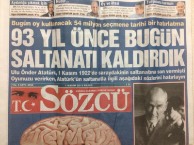 Sözcü Gazetesi 1 Kasım 2015 - Oy Kullanmaya Giderken Beyninizi Yanınıza Almayı Unutmayın GZ27877 - 1