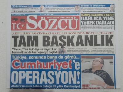 Sözcü Gazetesi - 1 Kasım 2016 - AKPliler Ağzındaki Baklayı Sonunda Çıkardılar Tam Başkanlık GZ112657 - 1